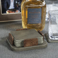 Sotto Leather with Burl Veneer Coaster Set - Cedar Green - Coasters by Carlyle Avenue