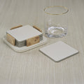Sotto Leather with Burl Veneer Coaster Set - Ivory - Coasters by Carlyle Avenue