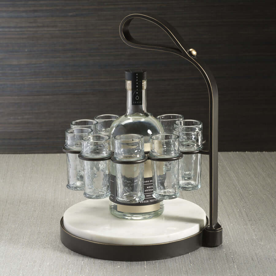 Tequilero 10 Shot Tequila Set with Marble Cutting Board - Dark Bronze