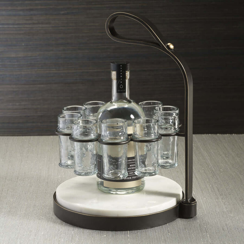 Tequilero 10 Shot Tequila Set with Marble Cutting Board - Dark Bronze