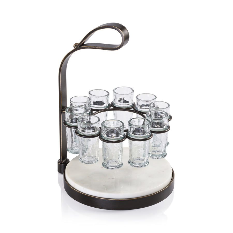 Tequilero 10 Shot Tequila Set with Marble Cutting Board - Dark Bronze