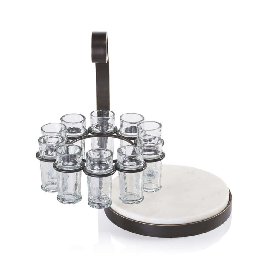 Tequilero 10 Shot Tequila Set with Marble Cutting Board - Dark Bronze