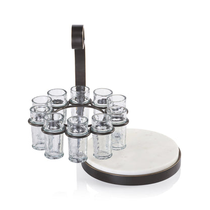 Tequilero 10 Shot Tequila Set with Marble Cutting Board - Dark Bronze
