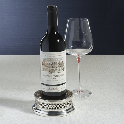 Sommelier's Edge Wine Bottle Coaster - Silver Plated w/ Wood Base - CARLYLE AVENUE
