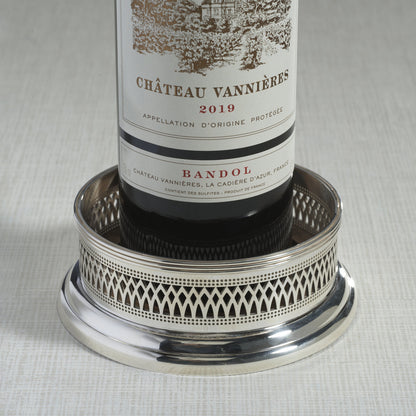 Sommelier's Edge Wine Bottle Coaster - Silver Plated w/ Wood Base - CARLYLE AVENUE
