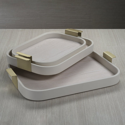 Córdoba Leather Tray - Cream with Matte Gold Handle - Trays by Carlyle Avenue