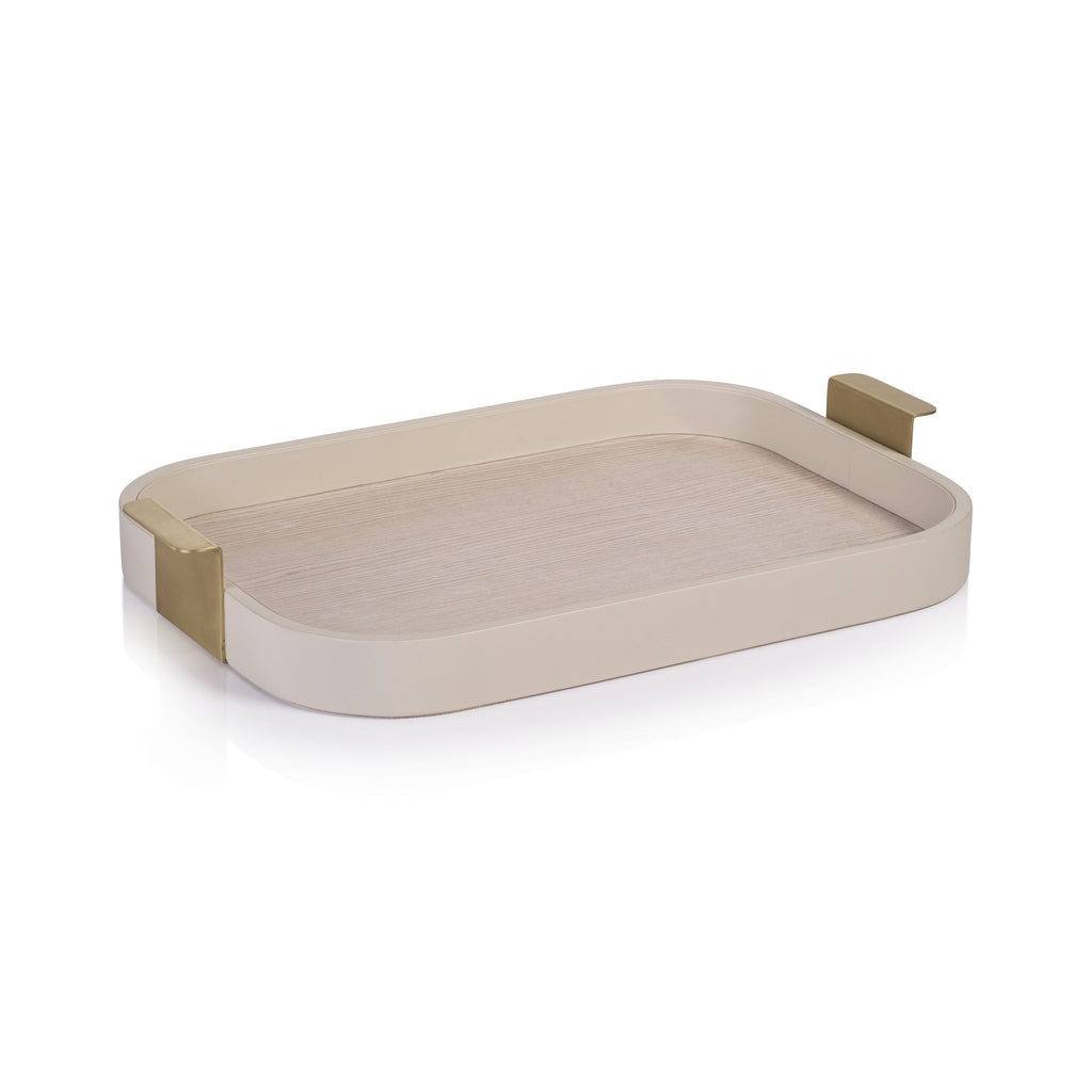 Córdoba Leather Tray - Cream with Matte Gold Handle - Trays by Carlyle Avenue