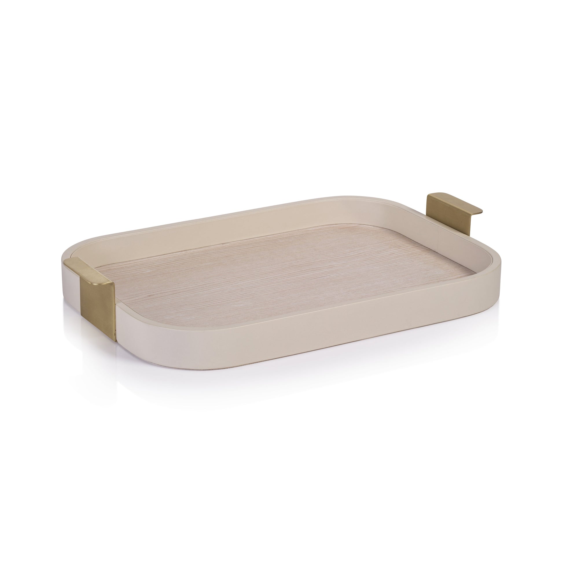 Córdoba Leather Tray - Cream with Matte Gold Handle - Trays by Carlyle Avenue