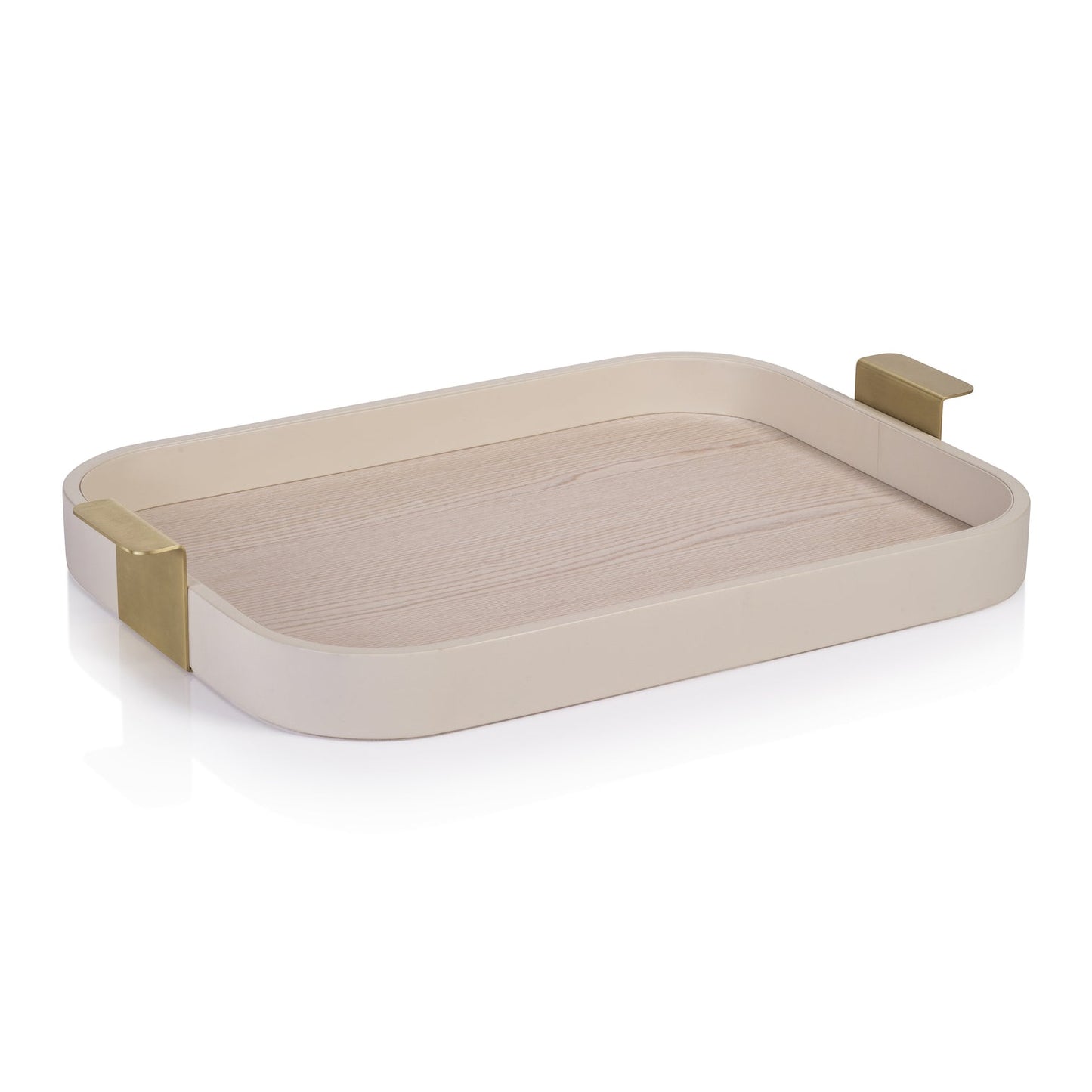 Córdoba Leather Tray - Cream with Matte Gold Handle - Trays by Carlyle Avenue