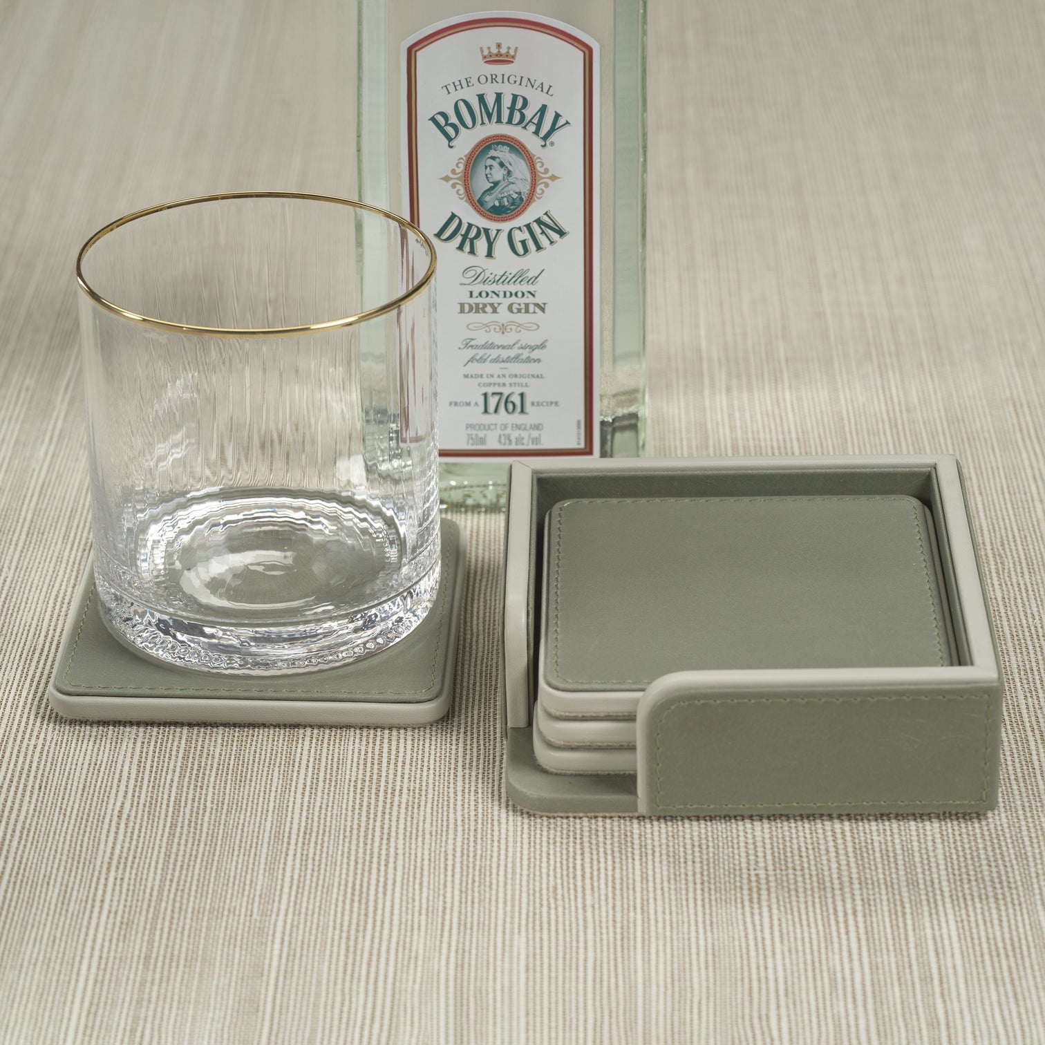 Nappa Leather Coasters - Set of 4 - Sage & Gray - Coasters by Carlyle Avenue