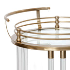 Opus Round Bar Cart / Trolley - Small with brushed brass frame and glass top detail.