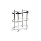 Three-Tier Étagère featuring polished silver frame and glass shelves for organized display.