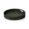 Round Fluted Leather Tray - Green - Trays by Carlyle Avenue
