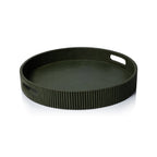 Round Fluted Leather Tray - Green - Trays by Carlyle Avenue