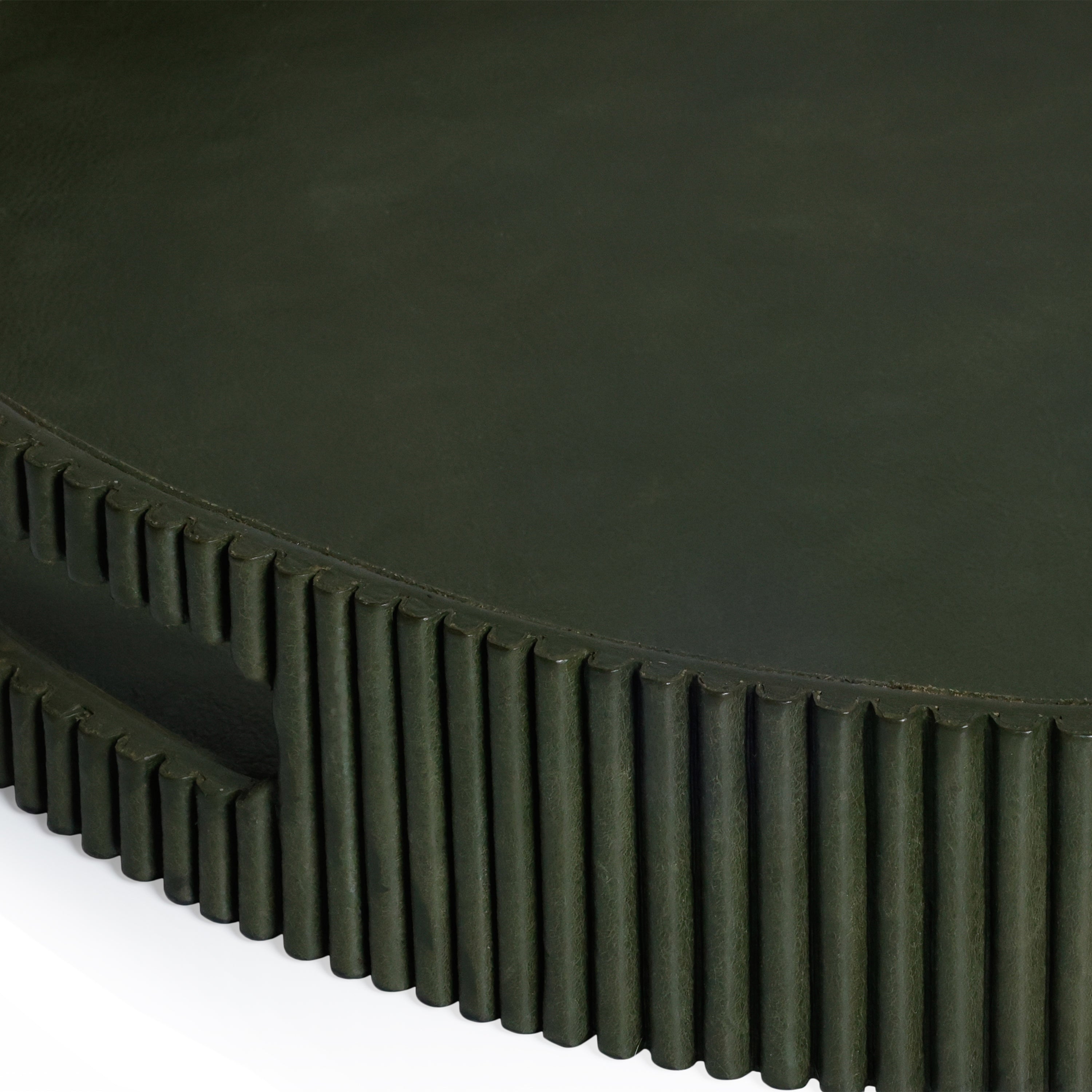 Round Fluted Leather Tray - Green - Trays by Carlyle Avenue