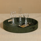 Round Fluted Leather Tray - Green - Trays by Carlyle Avenue