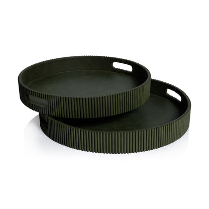 Round Fluted Leather Tray - Green - CARLYLE AVENUE