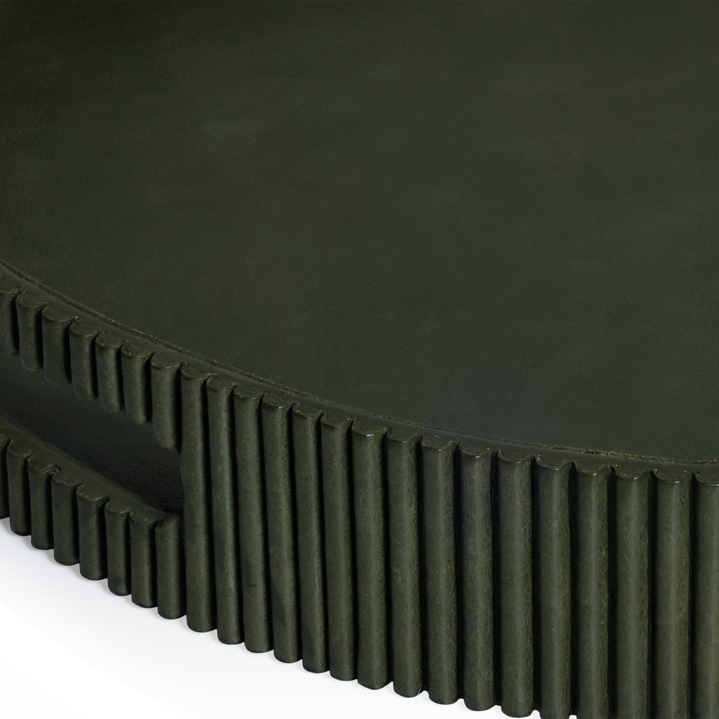 Round Fluted Leather Tray - Green - Trays by Carlyle Avenue