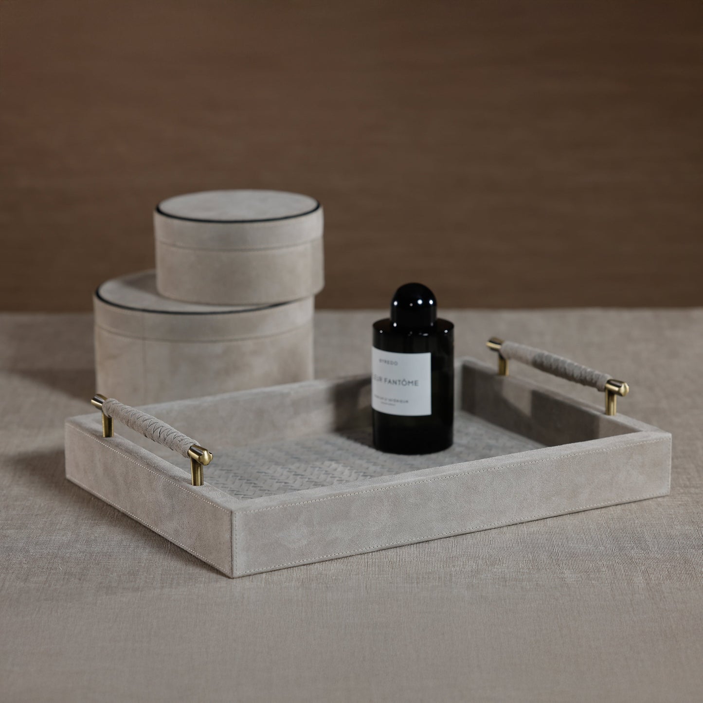 Arden Suede Leather Tray with Brass Handles