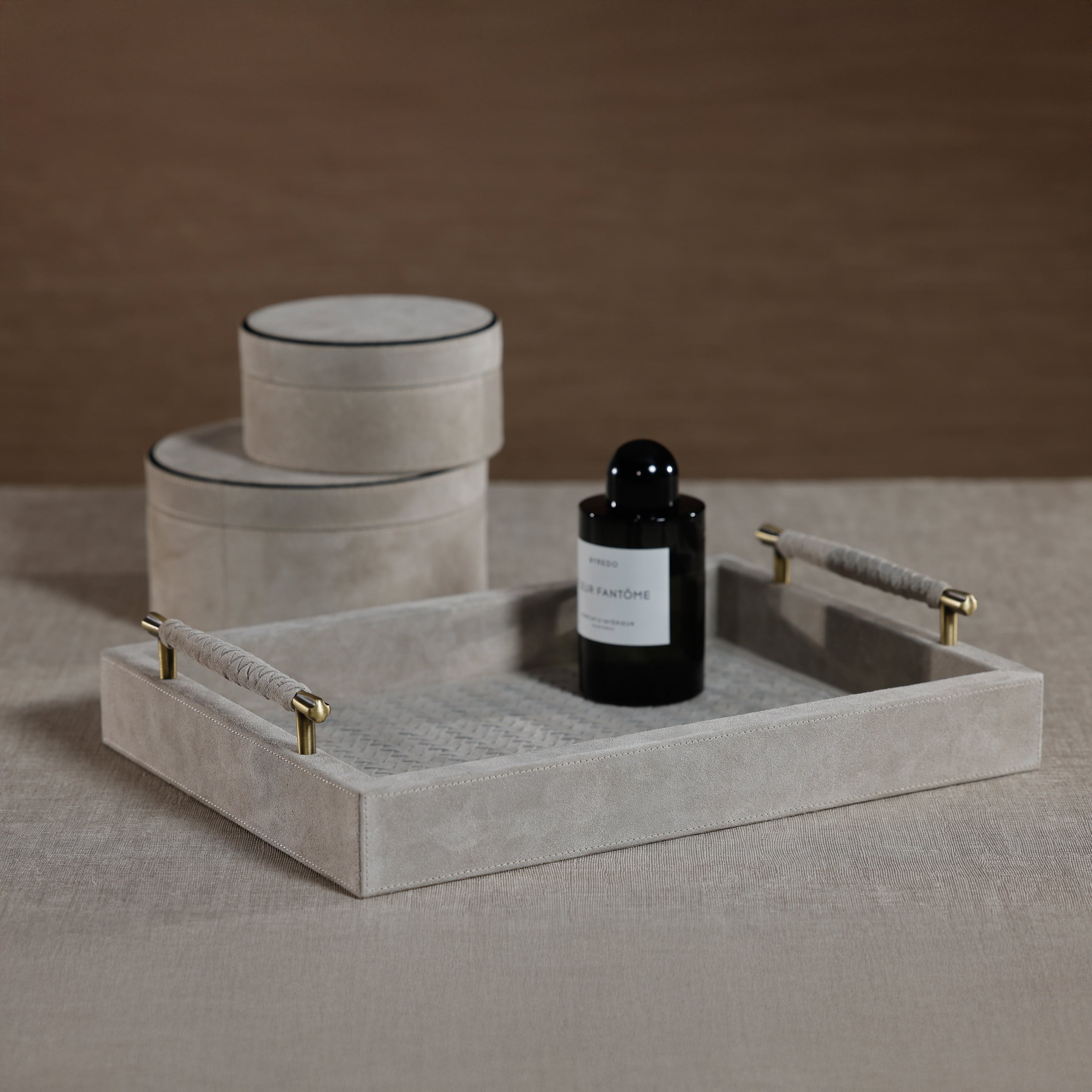 Arden Suede Leather Tray with Brass Handles