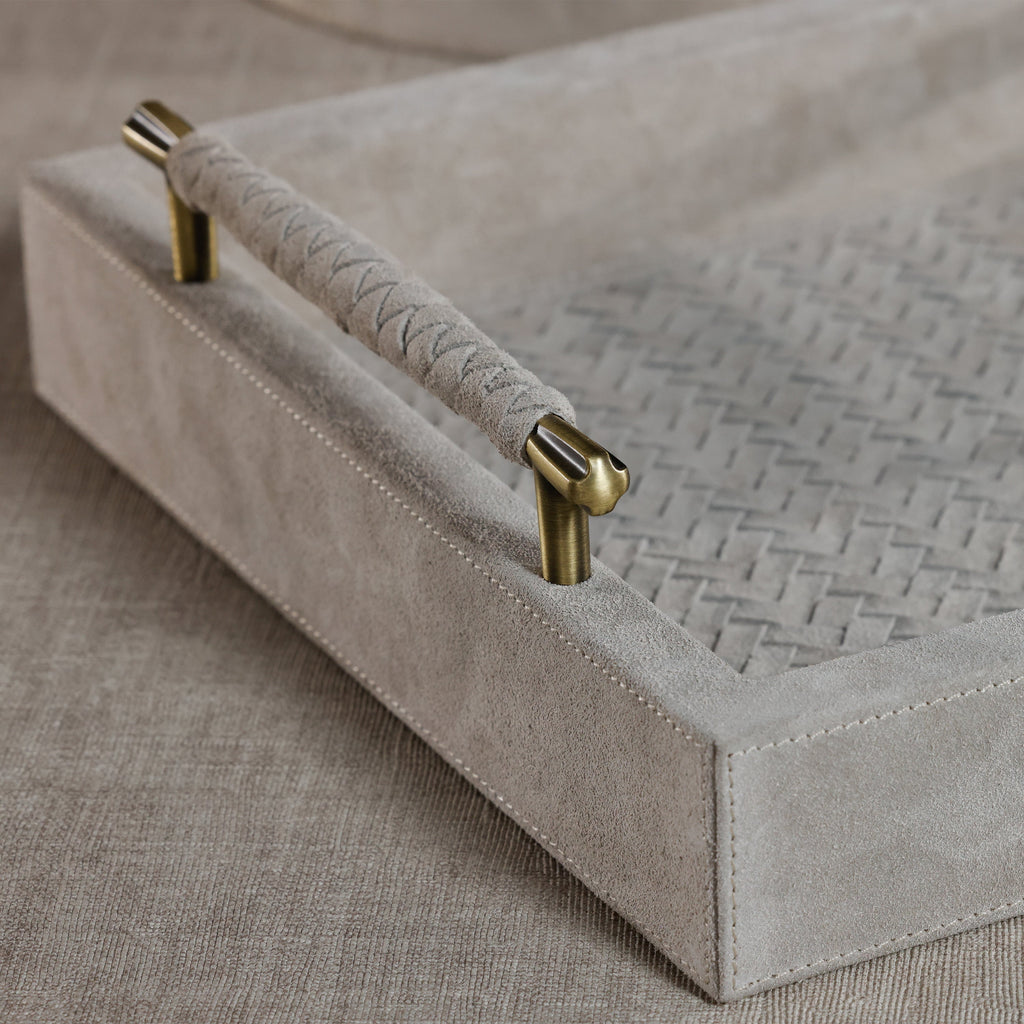 Arden Suede Leather Tray with Brass Handles