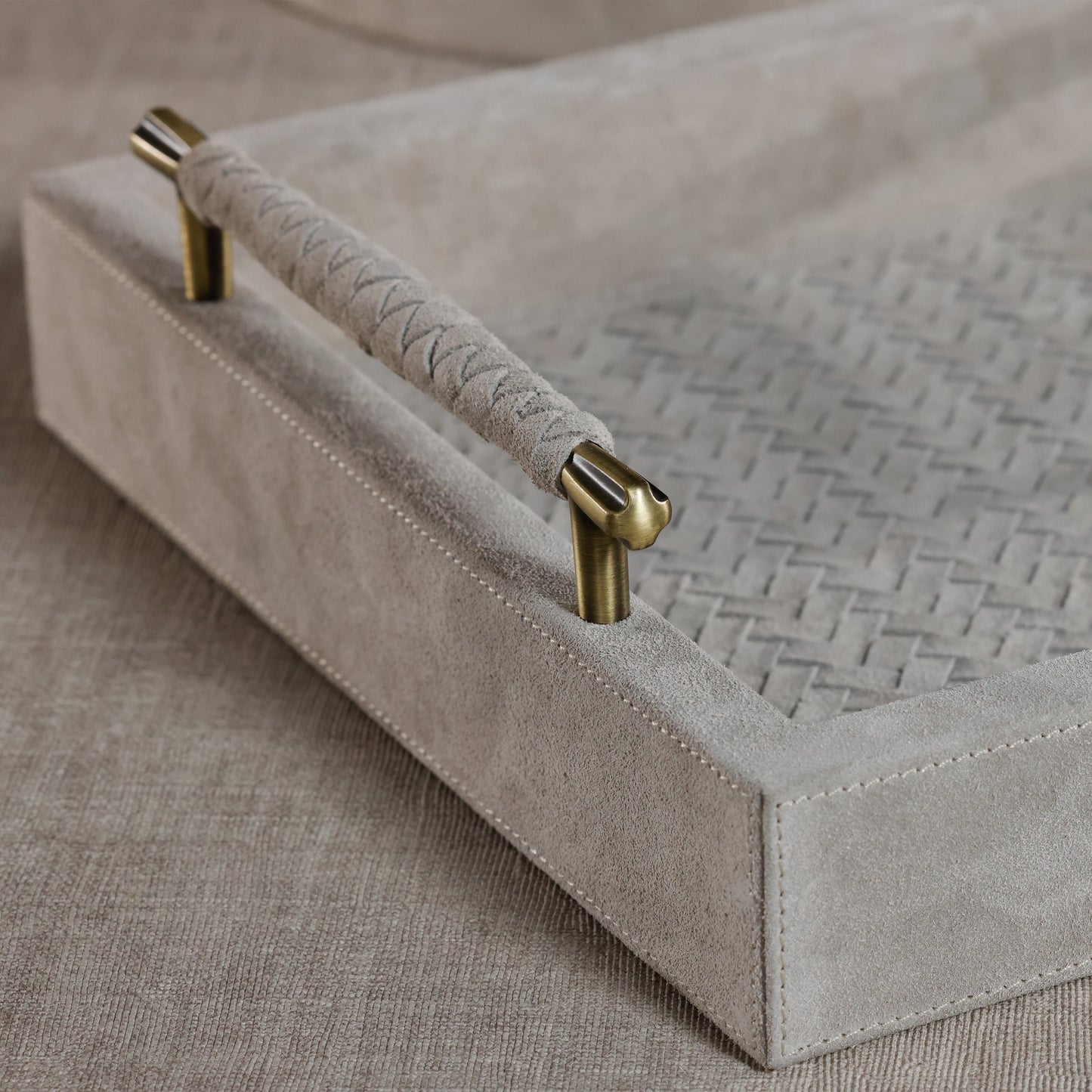 Arden Suede Leather Tray with Brass Handles