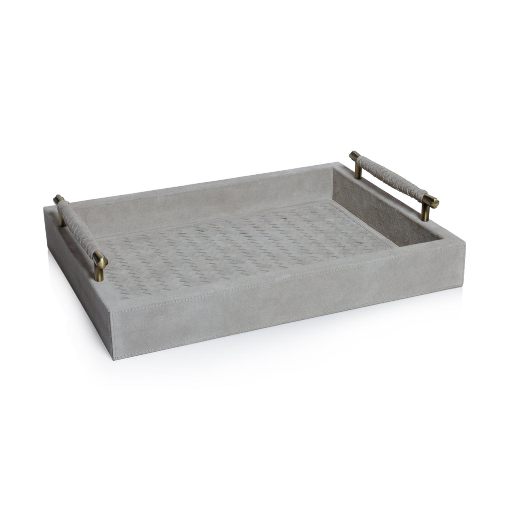 Arden Suede Leather Tray with Brass Handles