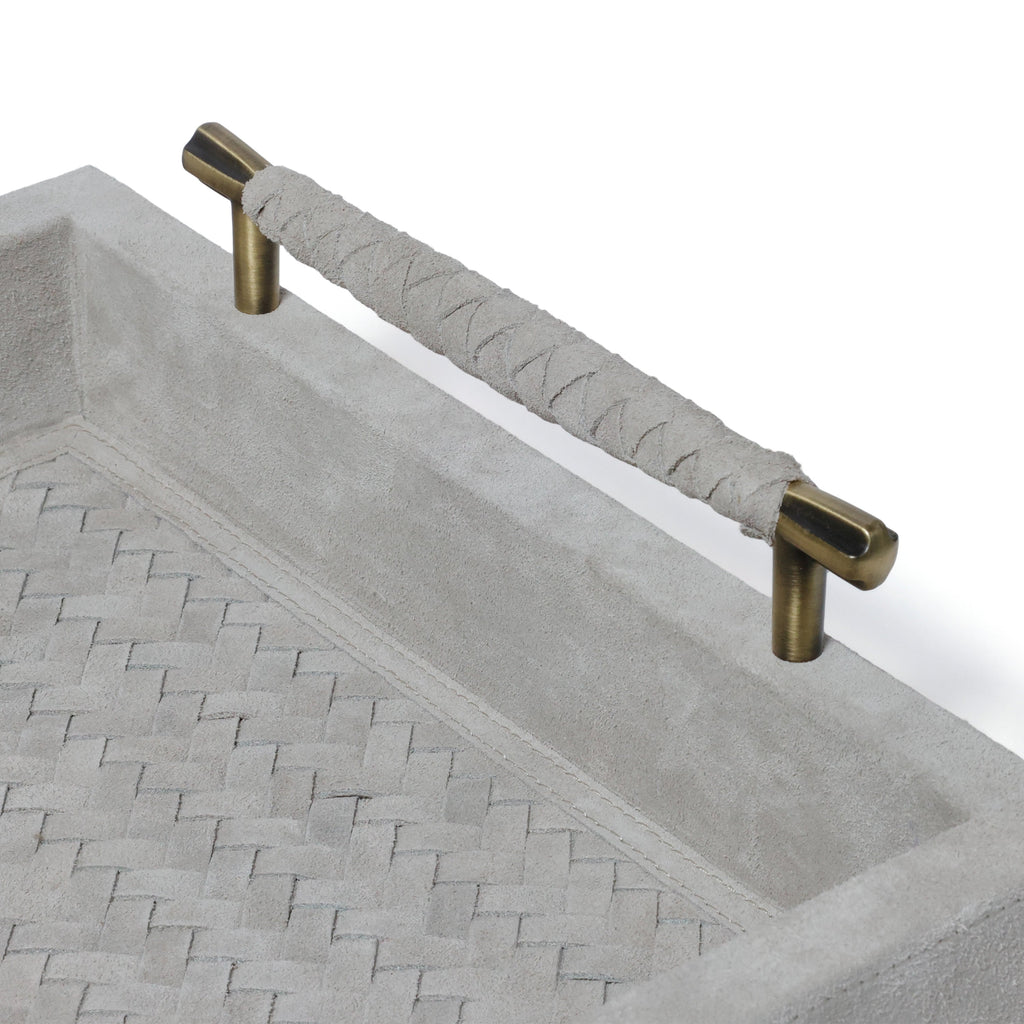 Arden Suede Leather Tray with Brass Handles