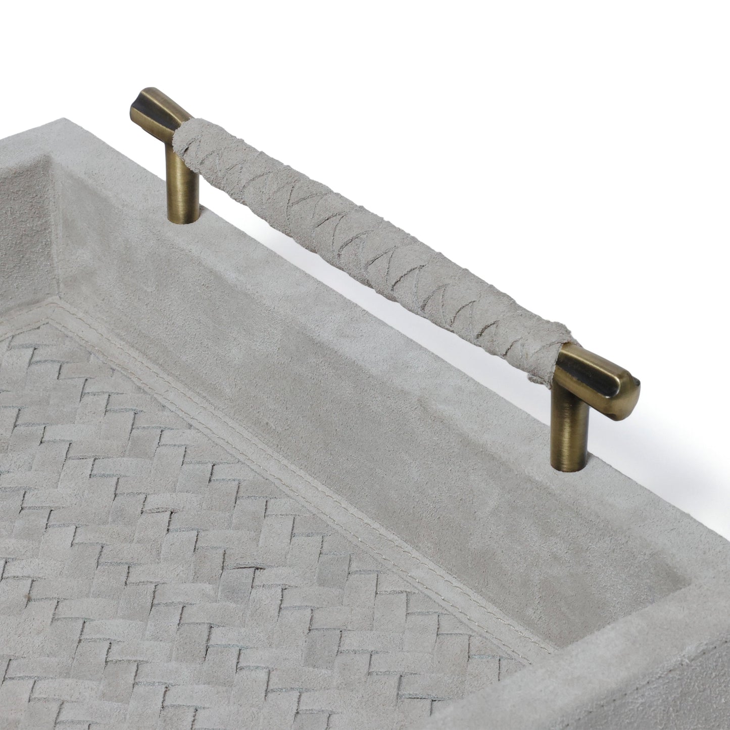 Arden Suede Leather Tray with Brass Handles