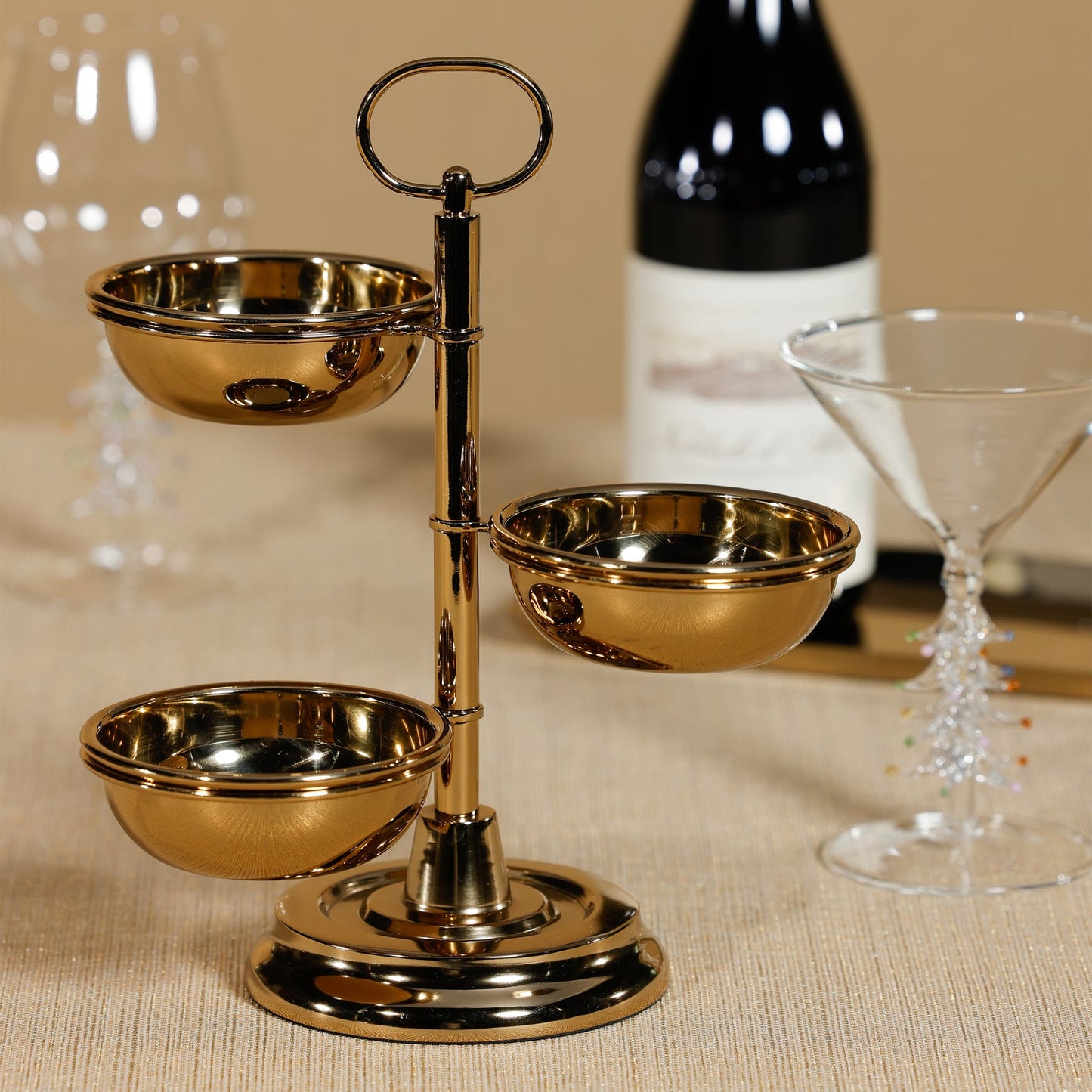 3-Tier Alloy Condiment Set - Polished Gold