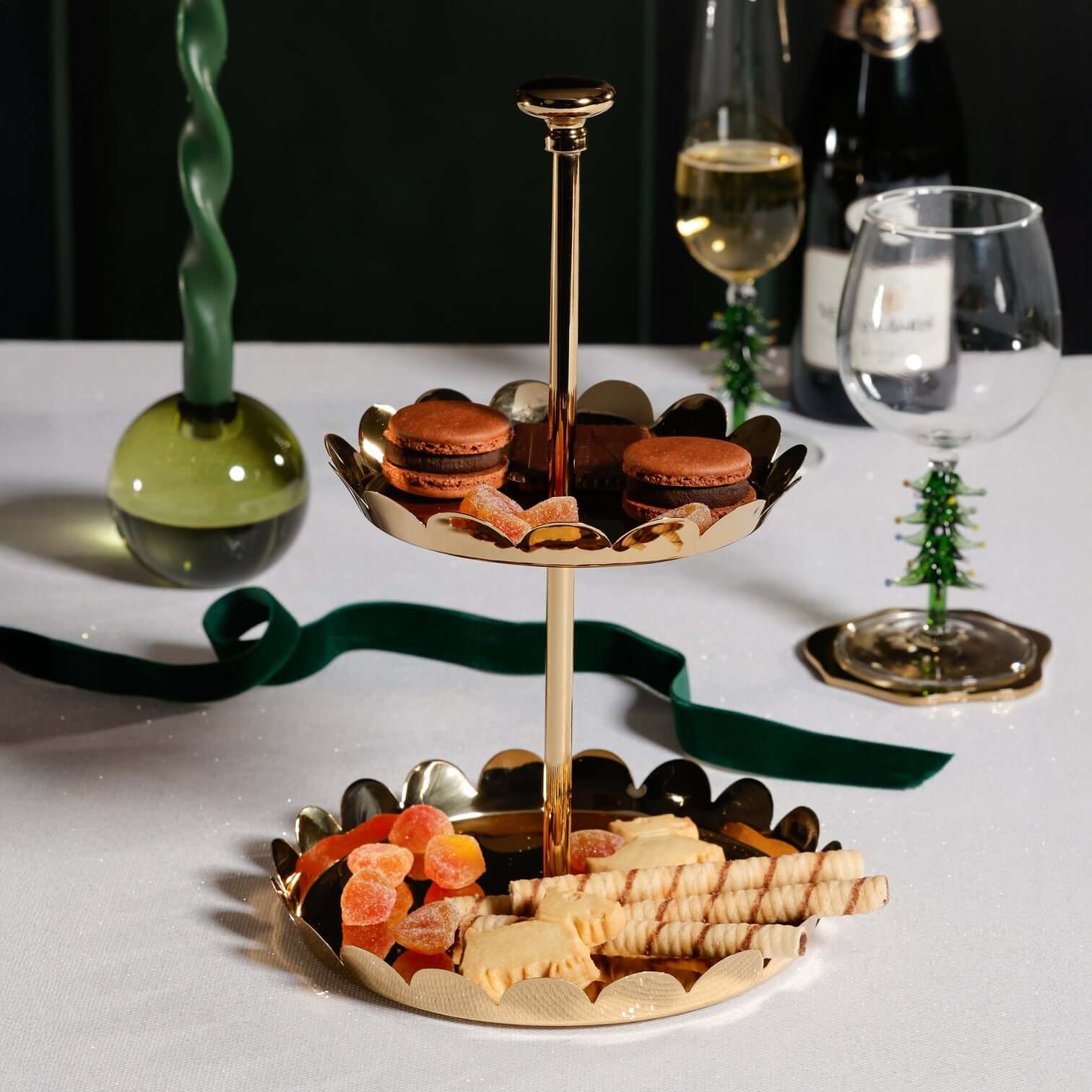 Scalloped Alloy Tray - 2-Tier - Polished Gold