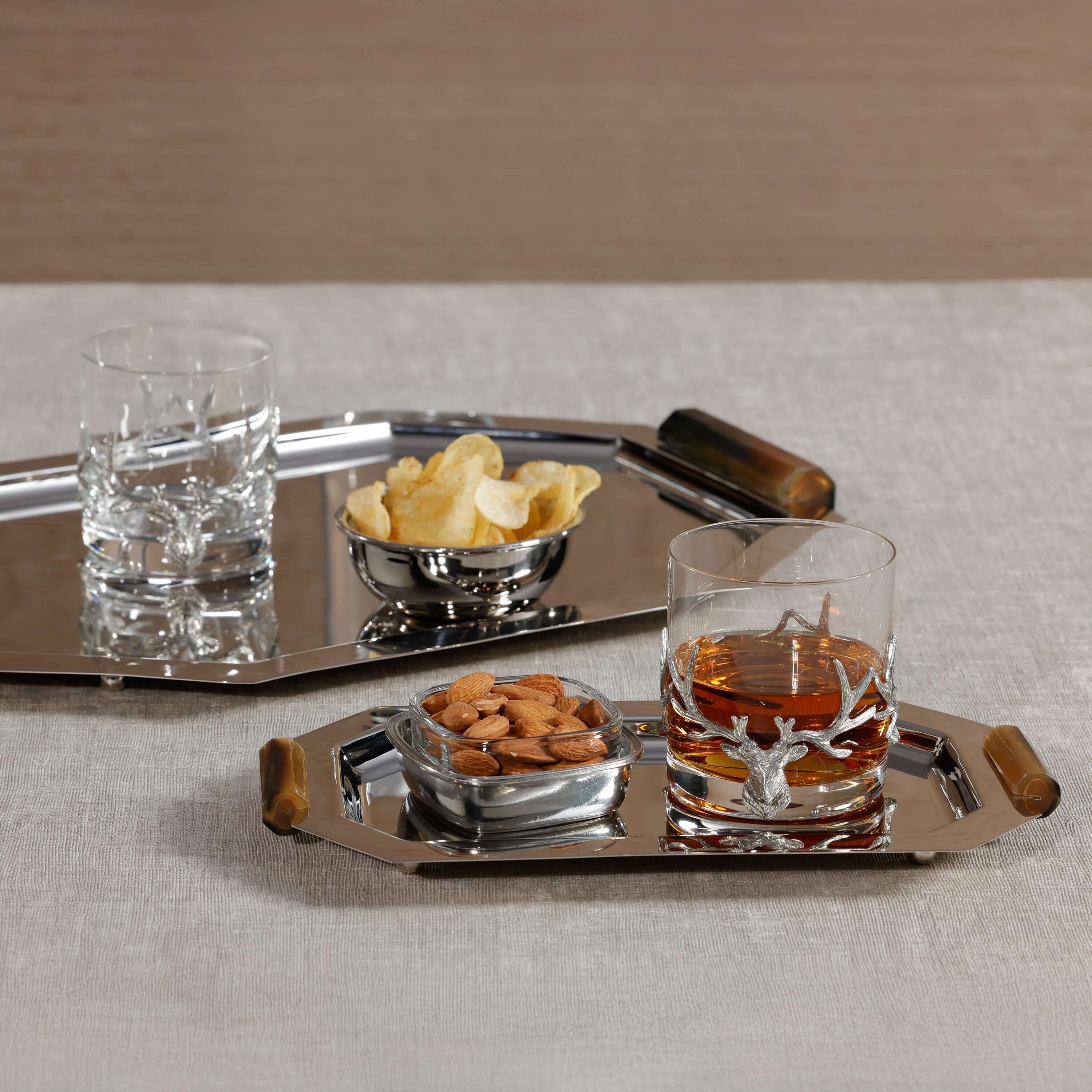 Octagon Alloy Tray with Horn Handles - Polished Nickel - Tray by Carlyle Avenue