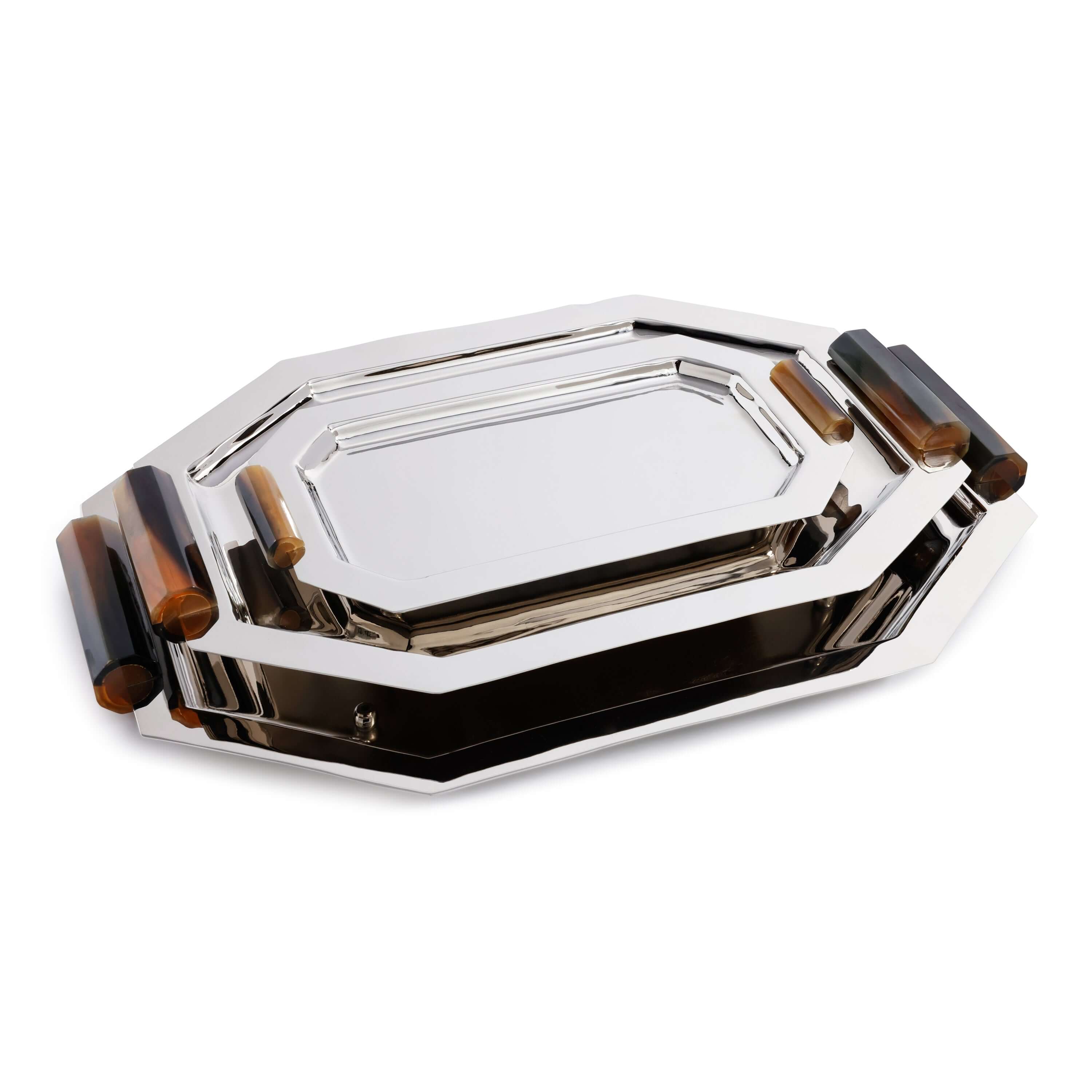 Octagon Alloy Tray with Horn Handles - Polished Nickel - Tray by Carlyle Avenue