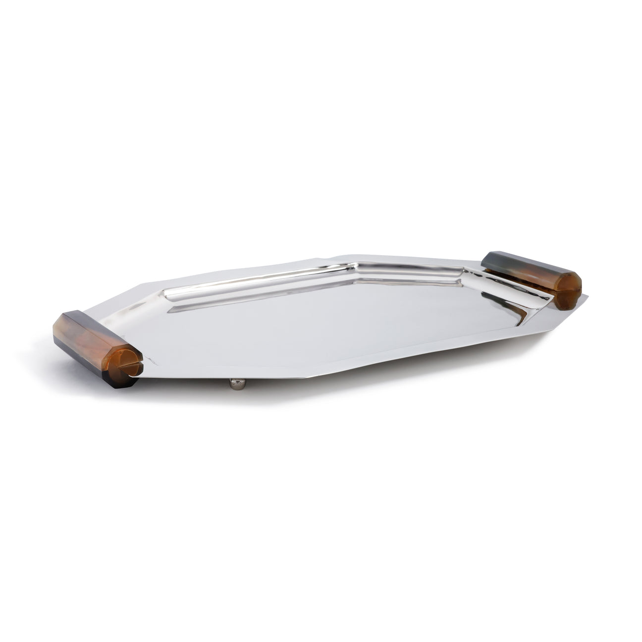 Decorative tray with wooden accents on a white background