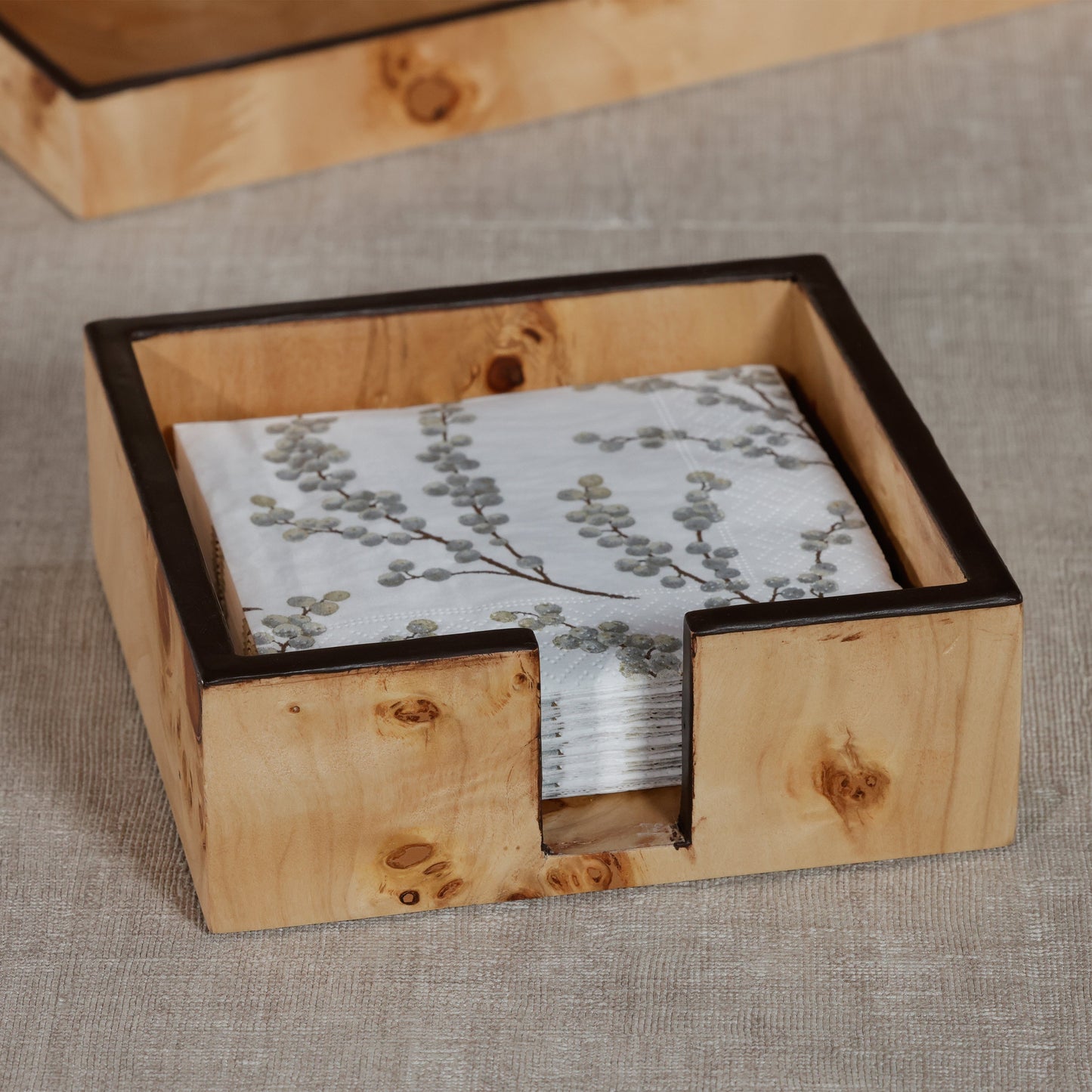 Valberg Burl Veneer Square Cocktail Napkin Holder