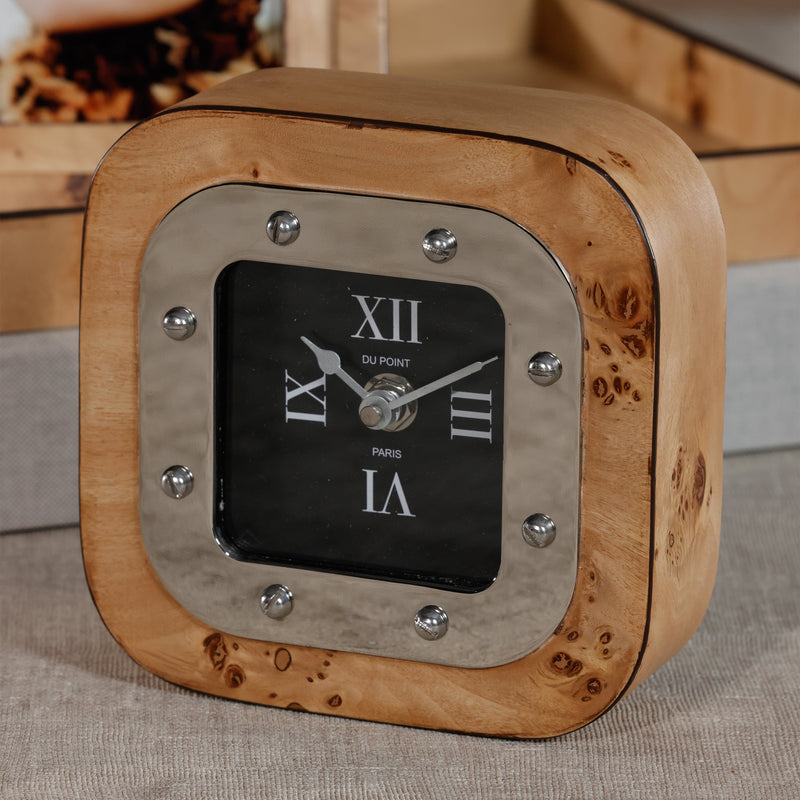 Valberg Burl Veneer Tabletop Clock - Decorative Accessories by Carlyle Avenue