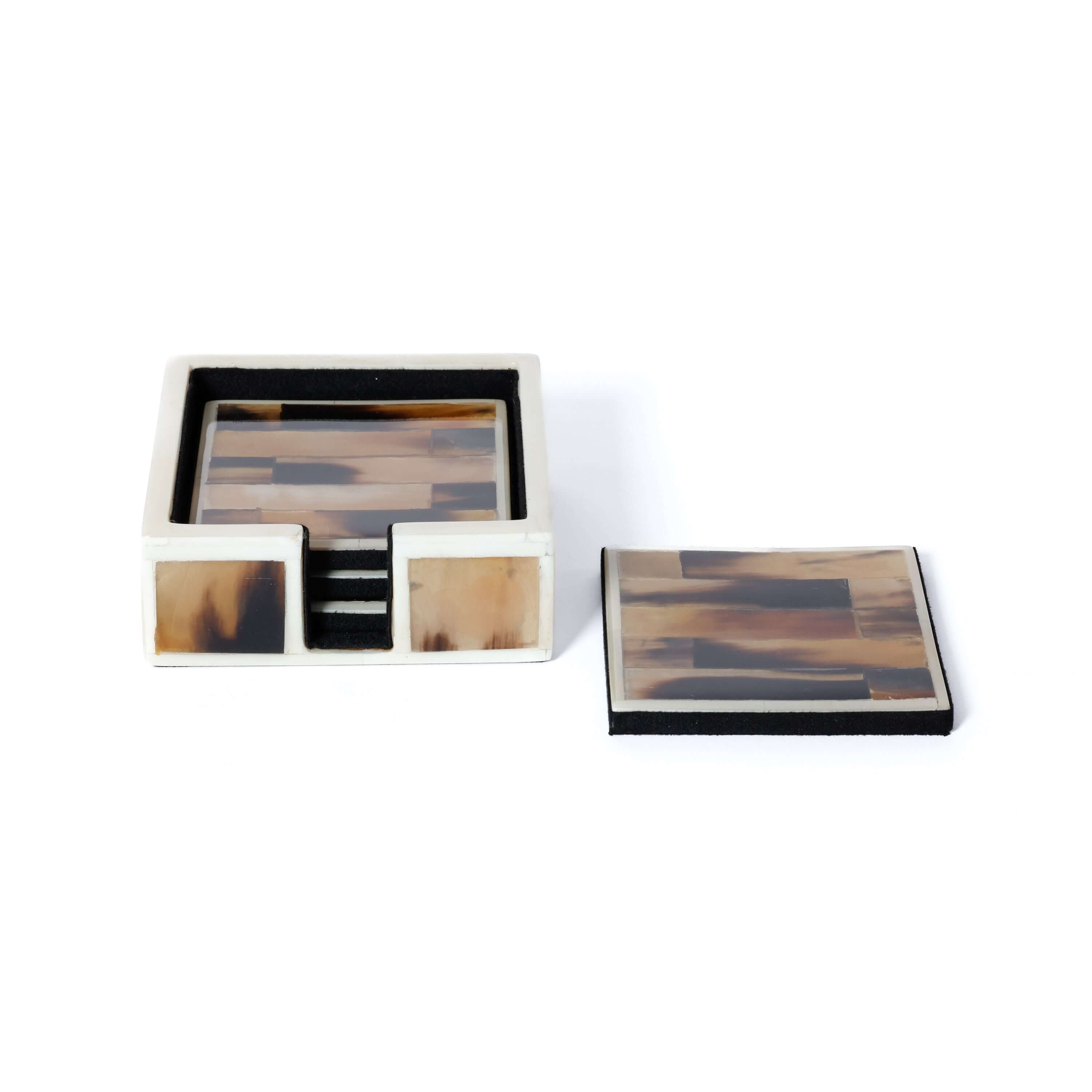 Decorative box with tortoiseshell pattern on a white background