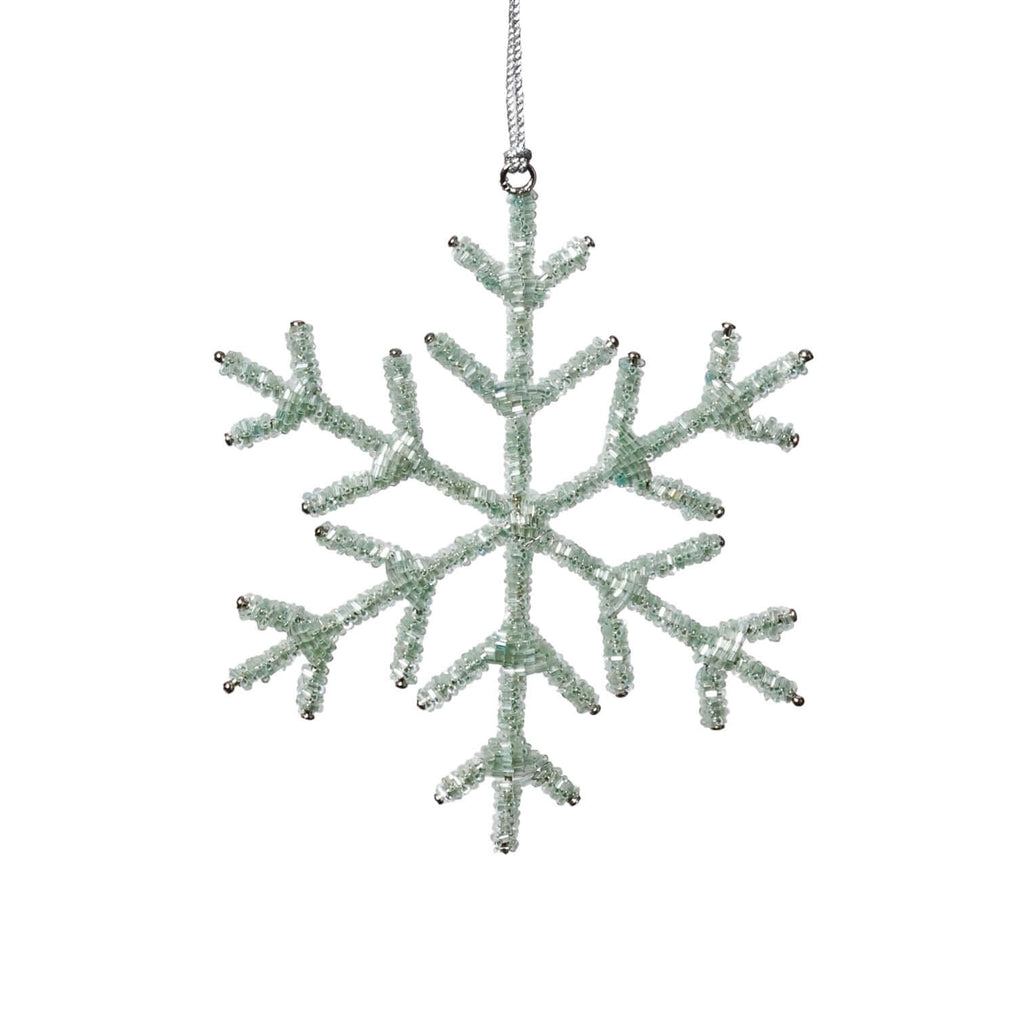 Green Beaded Snowflake Ornament, Set of 12