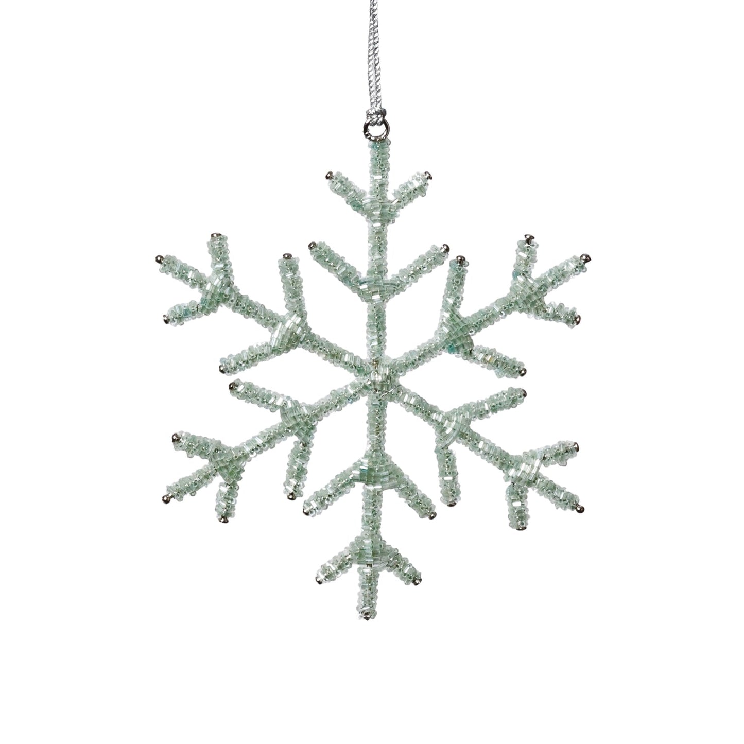 Beaded Snowflake Ornament - Green - Set of 12