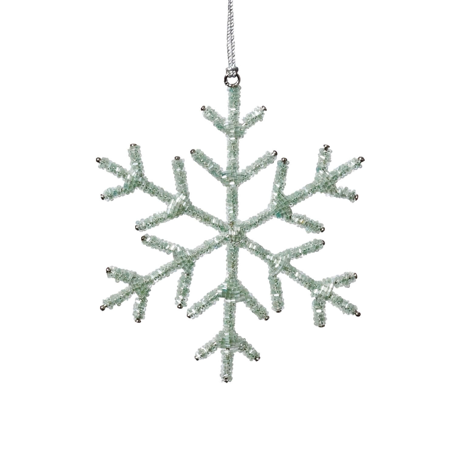 Green Beaded Snowflake Ornament, Set of 12