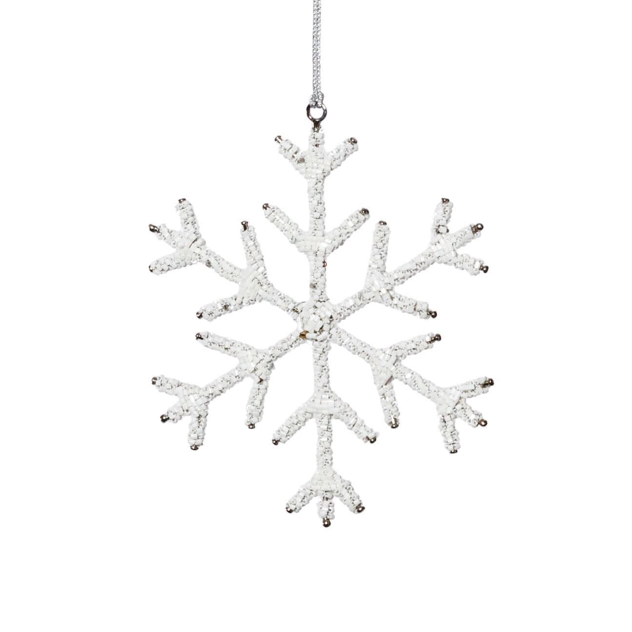 Beaded Snowflake Ornament-White, 8" - CARLYLE AVENUE