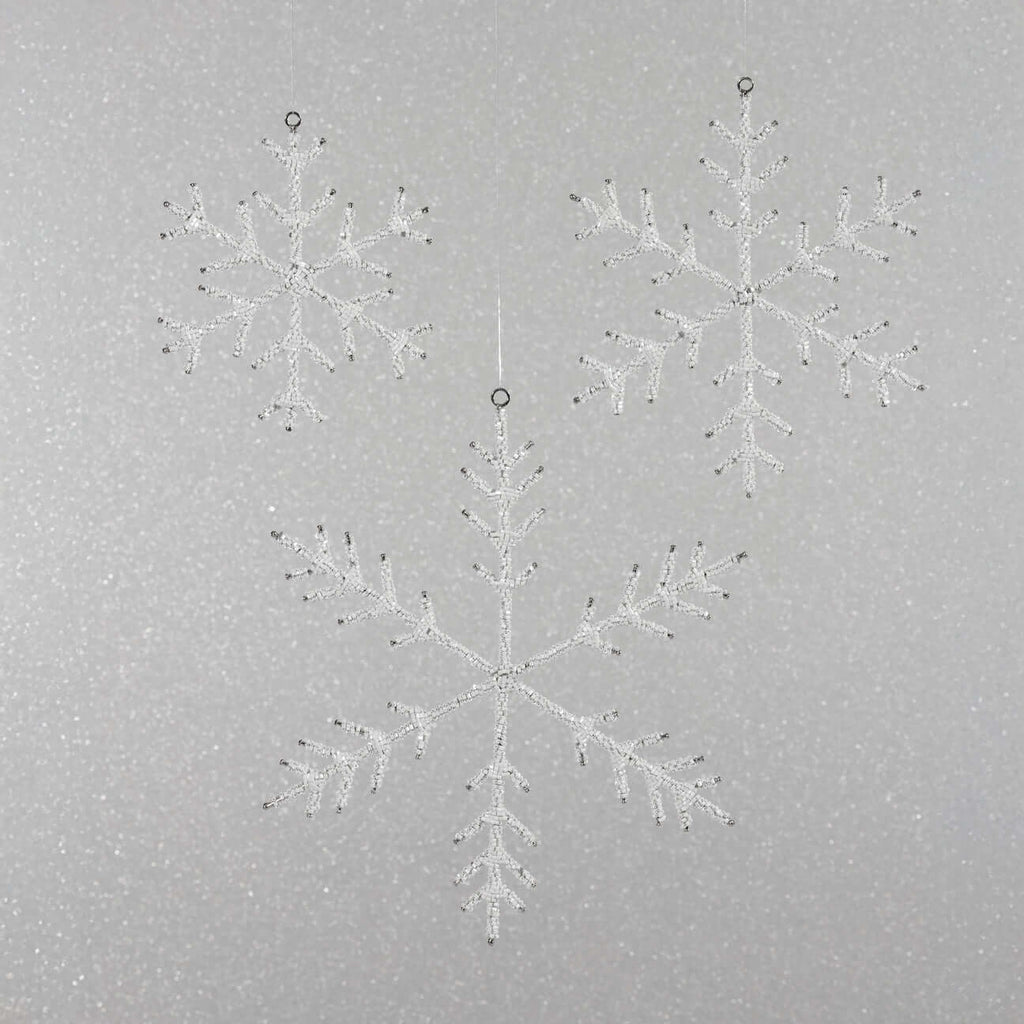 Beaded Snowflake Ornament-White, 8" - CARLYLE AVENUE