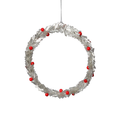 Beaded Wreath Ornament with Red Berries