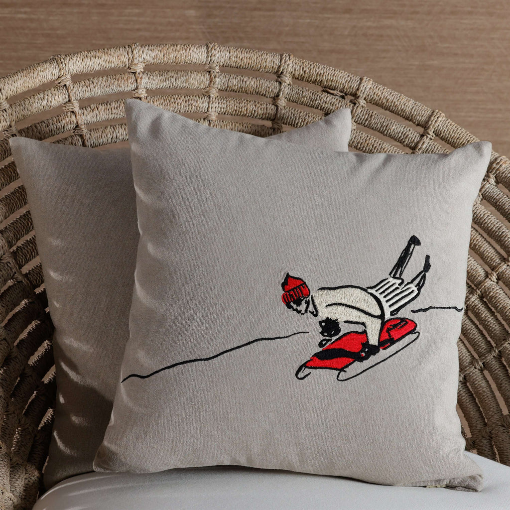 St. Mortiz Glam Cotton Chambray Throw Pillow - Sledding