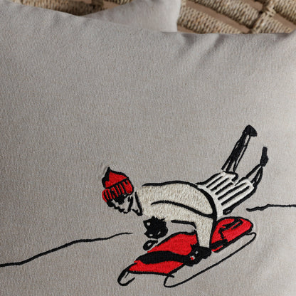 St. Mortiz Glam Cotton Chambray Throw Pillow - Sledding