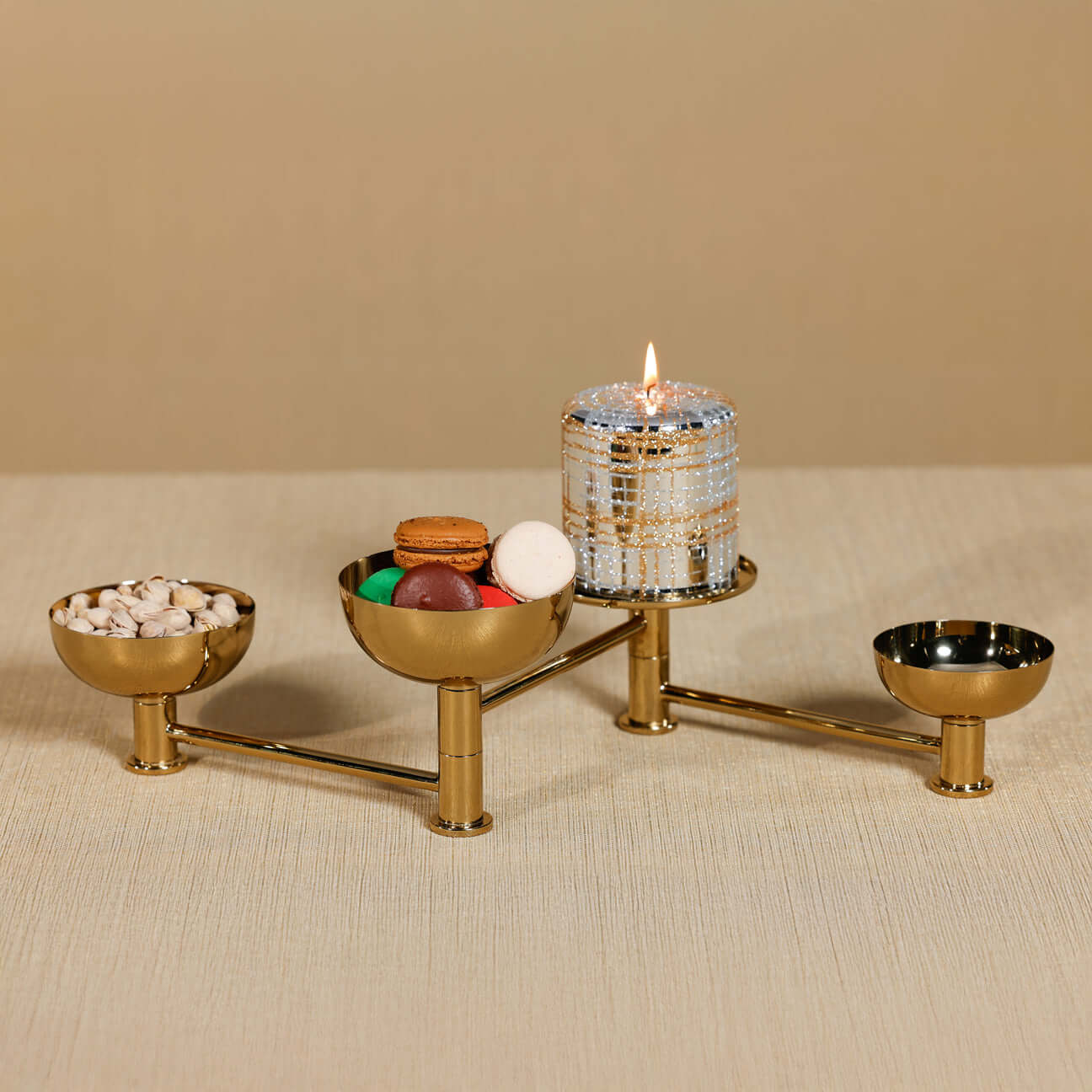 Swivel condiment set, polished gold, full view