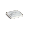 Roku Silver Border Drink Coaster, Set of 6 in white marble with polished silver border, elegantly designed for stylish decor.
