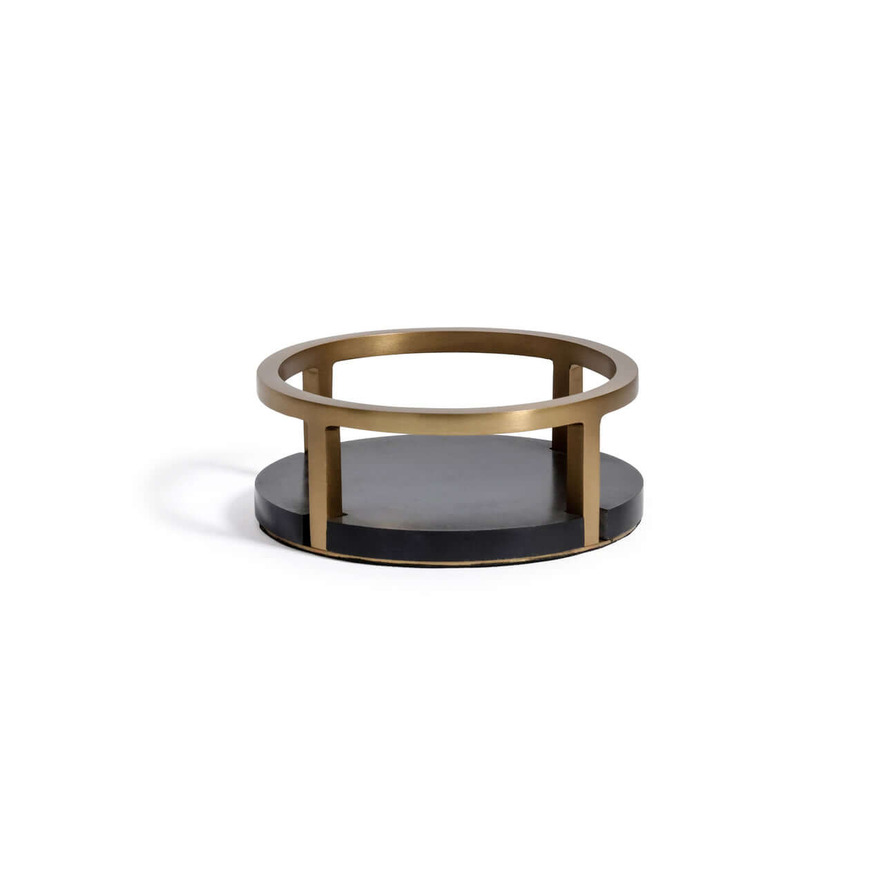 Mirabelle Marble Wine Coaster in a brushed brass ring with a black marble base, elegantly designed for wine bottles.