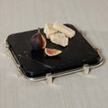 Ombra Cheese and Charcuterie Marble Serving Tray with figs and cheese on a polished nickel frame.