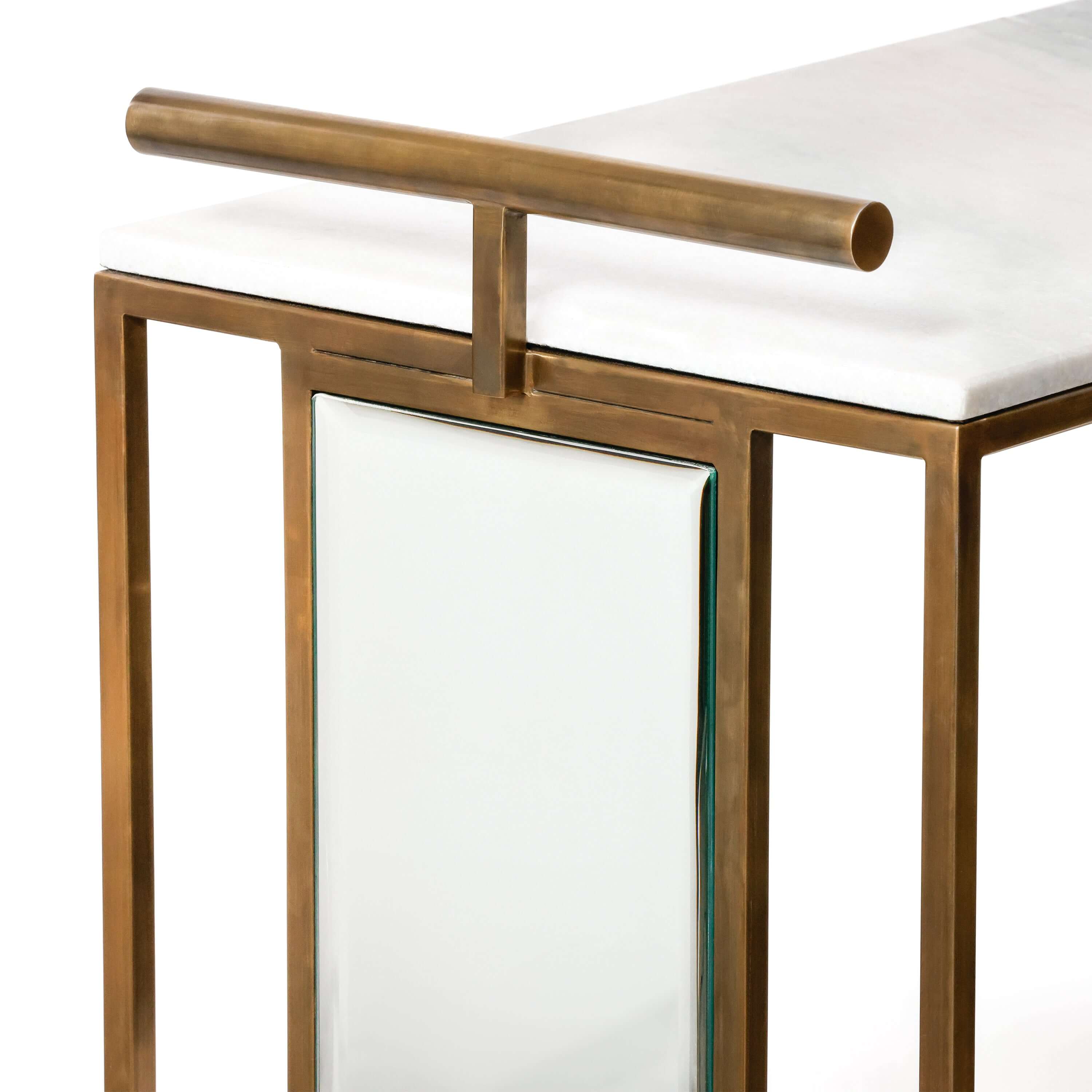 Close-up of the Soho Marble Bar Cart showcasing brass frame and marble top.